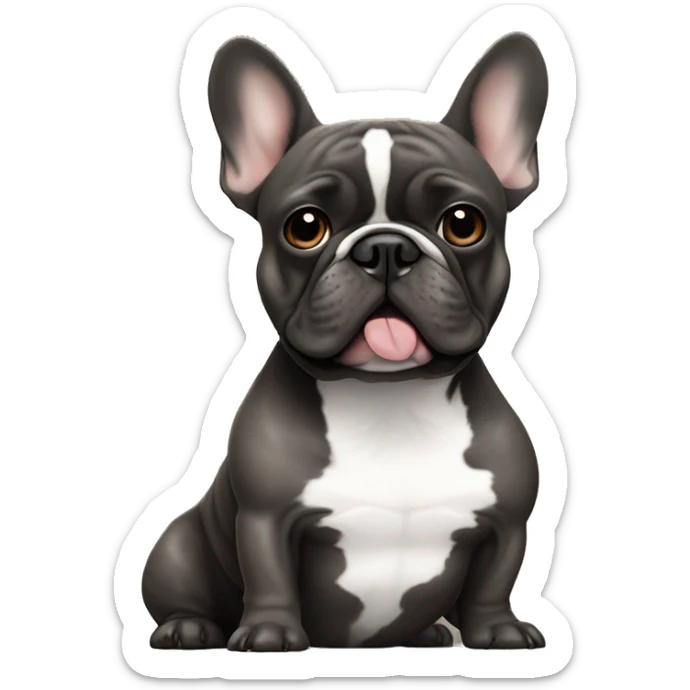 dark gray french bulldog without white sits next to a black brown brindle French bulldog, best friends sticker