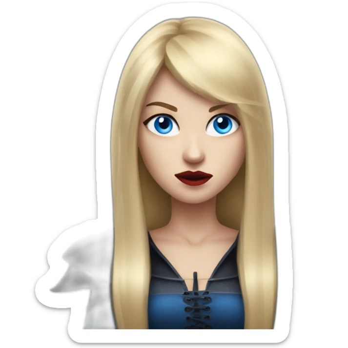 beautiful vampire woman with long blonde hair and blonde straight bangs and blue eyes wielding knives serious expression sticker