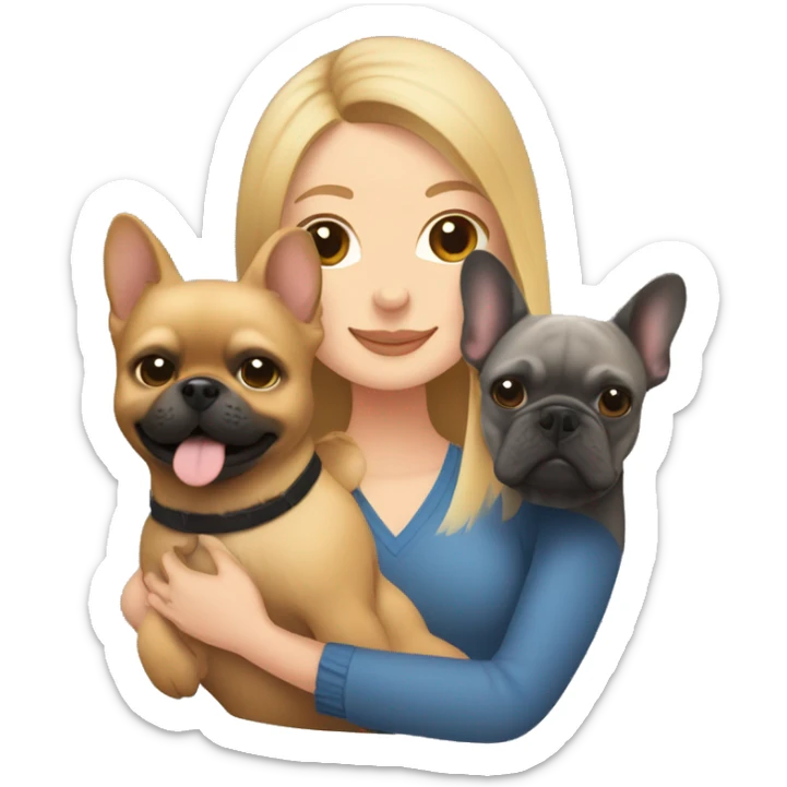 Honey blonde woman hugging a pomeranian and a dark gray french bulldog sticker