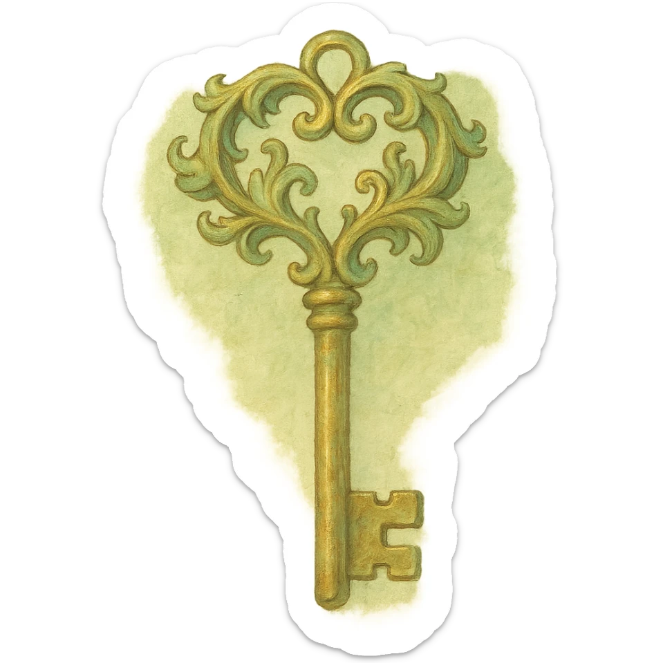 realistic fantasy key, natural colors, soft, fairy-like atmosphere, no background, square size sticker