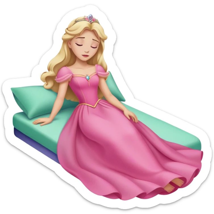 full body Sleeping Beauty Aurora with pink dress, blonde hair, minimal style sticker