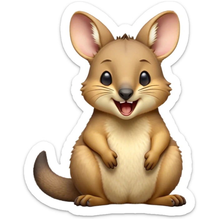 Cinematic Cute Yawning Wallaby Portrait Emoji, Head tilted slightly with a dramatic, wide-open yawn, showcasing a soft, downy tan fur with gently drooping ears, round amber eyes barely open in drowsy contentment, Simplified yet irresistibly adorable features, highly detailed, glowing with a soft, cozy glow, high shine, relaxed yet expressive, stylized with a touch of outback charm, bright and endearing, soft glowing outline, capturing the essence of a sleepy yet affectionate wallaby, so drowsy it feels like it could stretch out of the screen and curl up for a nap! sticker