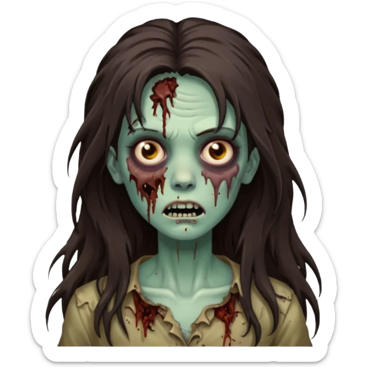 Zombie woman with wavez, dark brown long hair (not thick or voluminous sticker