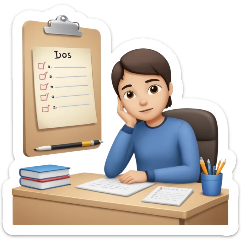 A person daydreaming at their desk, with a to-do list in front of them sticker