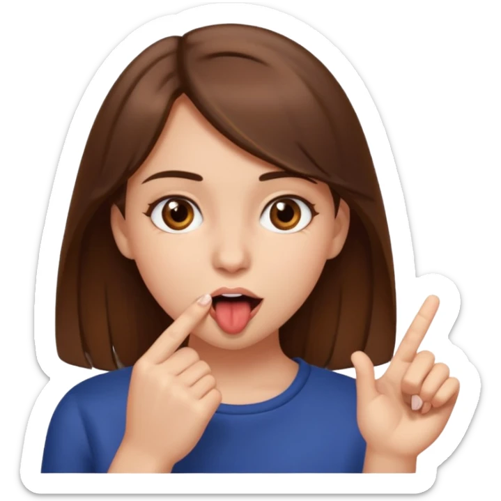 Fais moi une fille brune avec les yeux marrons, qui ce mort un doigt avec un regard coquin. sticker