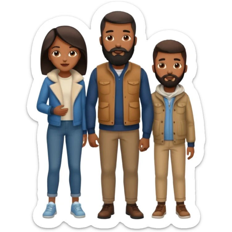 A loving black family of 4, with a mother, a father with a full beard, a son with a no facial hair and daughter, all dressed in urban chic clothing sticker