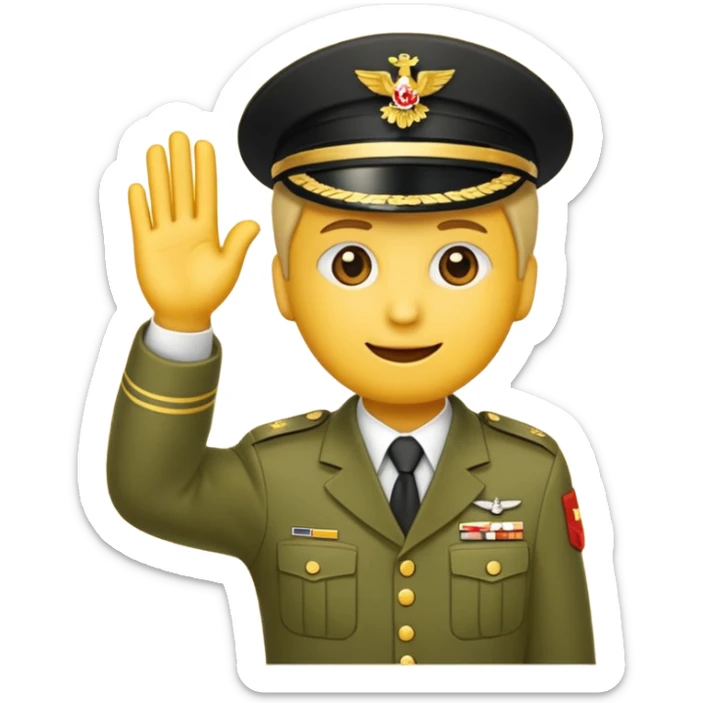 Eine salutierenden Emoji (Hautfarbe: gelb ) in Armee Klamotten männlich; salutierend mit der rechten Hand und auf der Höhe der Stirn  sticker