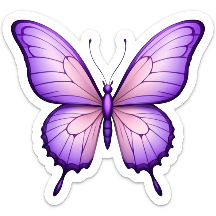 a stunningly detailed butterfly with lilac and purple wings. The wings should display a harmonious blend of swirling and geometric designs, giving them a mystical and artistic feel. The butterfly should have a graceful, elongated body with a subtle metallic sheen, enhancing its enchanting presence. lavender blush  sticker
