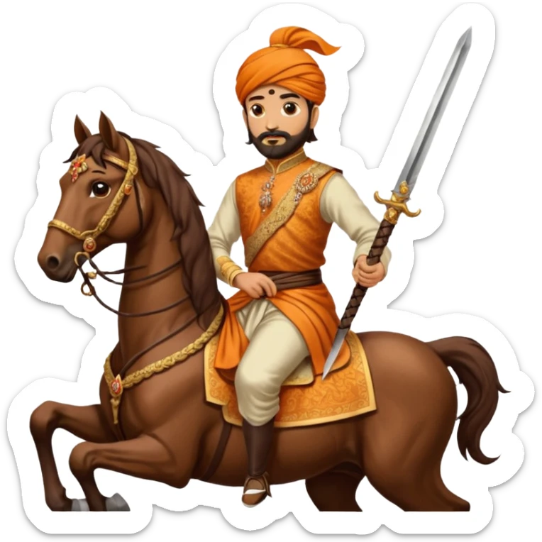 Make a emoji of Chatrapati Shivaji Maharaj in hand must have sward and horse sticker