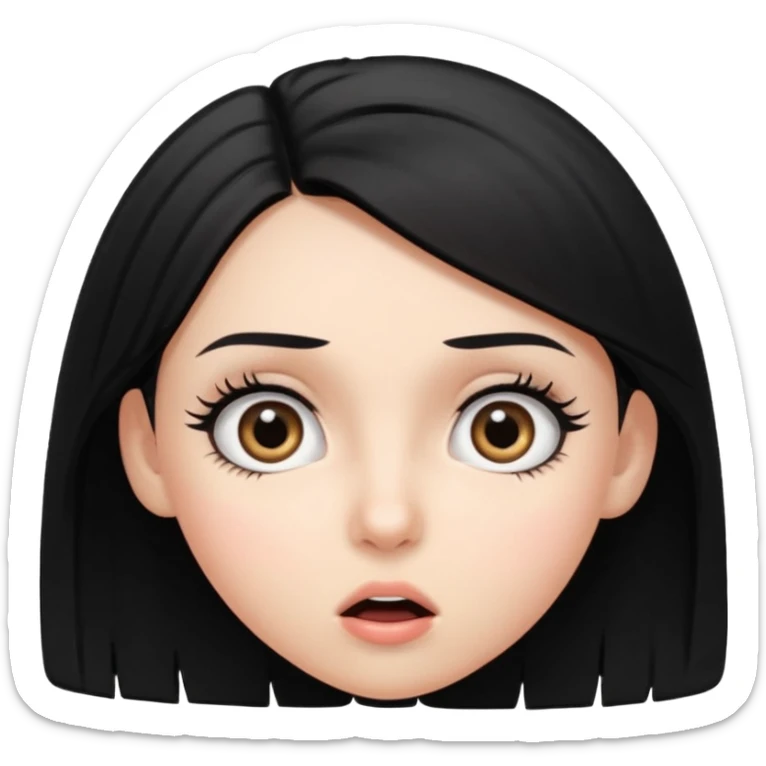 emoji of a black-haired girl with surprised expression showing her eyelashes, no text sticker