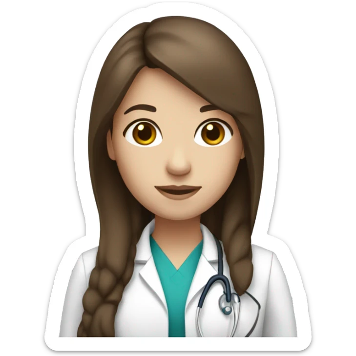Doctor, female, long brown straight hair, brown eyes, white skin sticker