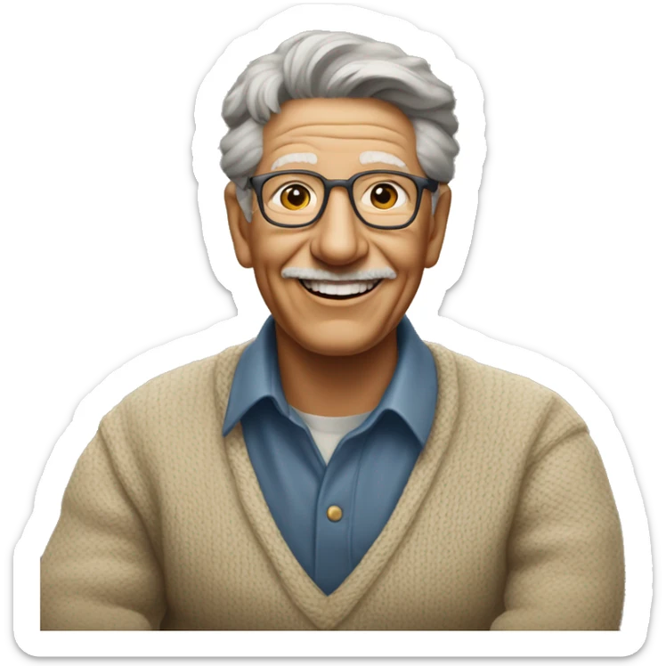 abraham maslow wearing a shirt and sweater and smiling looking at the camera and sitting down sticker