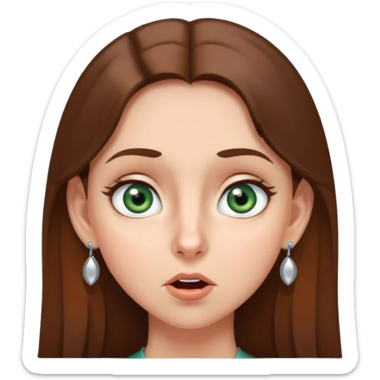 girl with gray-green eyes, brown hair, earrings, mole on cheek, surprised emotion sticker
