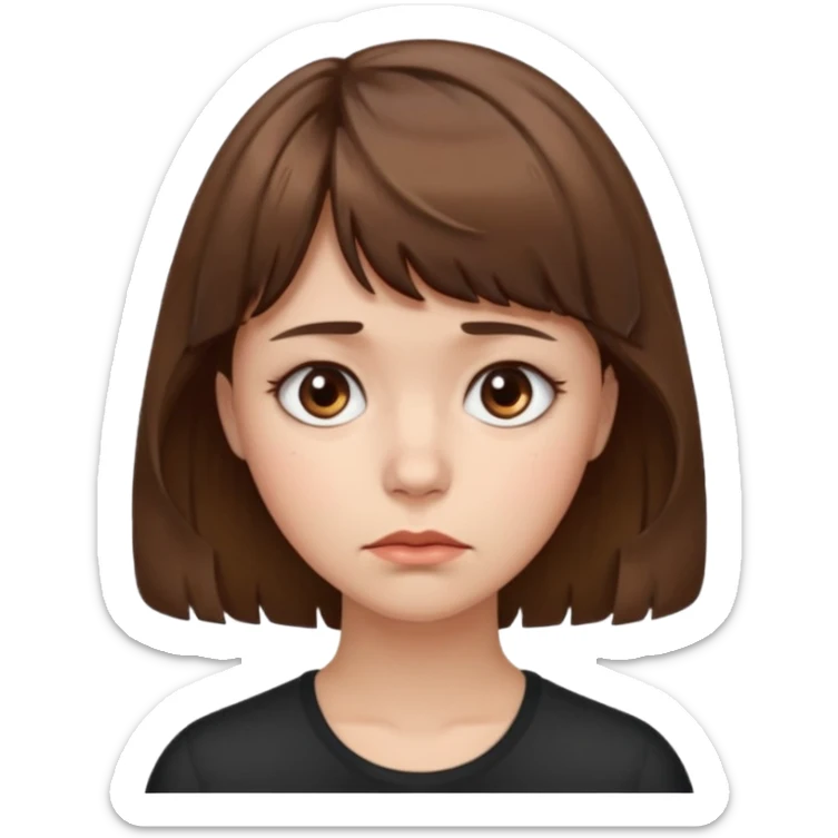 quero que você cria uma mulher, o rosto dela. nela, ela tem cabelo curto e ondulado, tem franja e ela tem semblante triste sticker