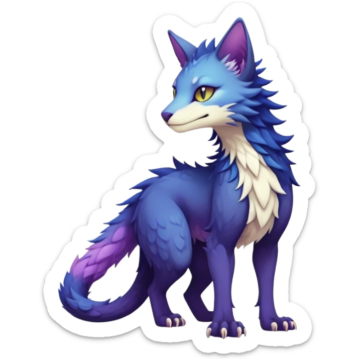 Kawaii dark colorful edgy fantasy ethereal feline-vernid-sergal-fursona animal creature with a tufted tail full body sticker
