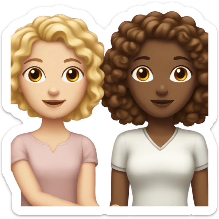 White girl with brown hair holding hands with white girl with brunette curly hair  sticker