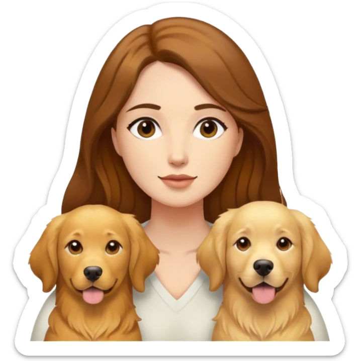 me (female, 26, with brown hair) and my 2 golden retrievers, one is yellow and light and one is dark snf brown sticker