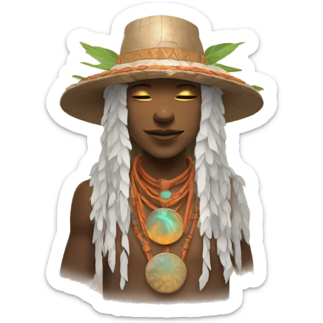 Shamanic rituals for influencing weather, shaman wearing bucket hat, sun is shining sticker