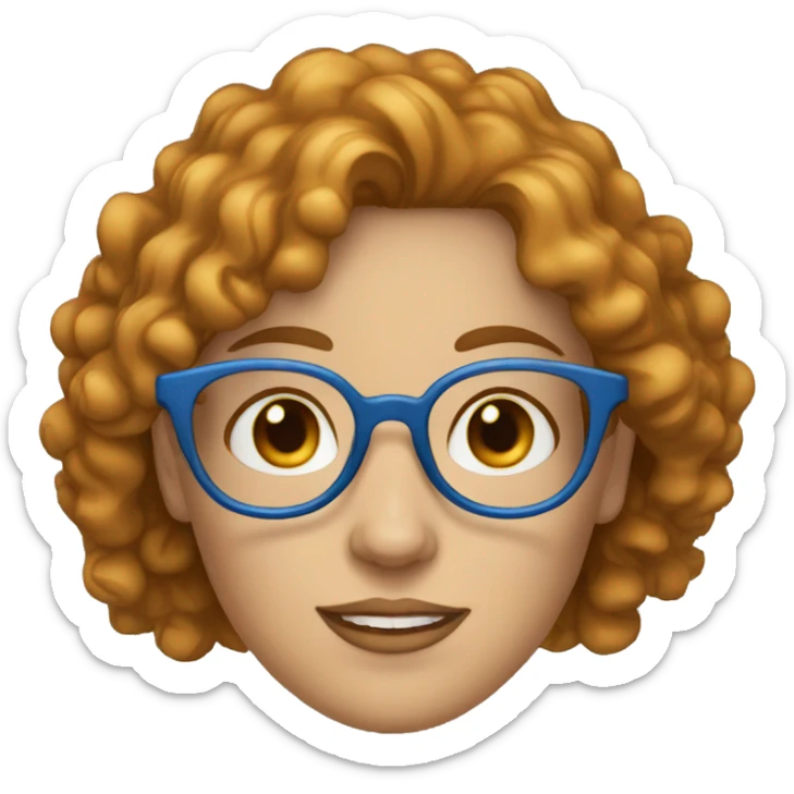 lady with curly golden brown hair and blue eyes and clear glasses sticker