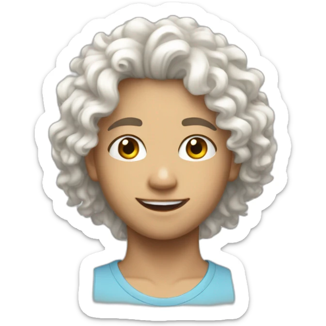 a teen white pepole white curly hair and atletics face sticker