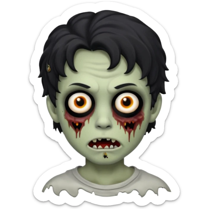a boy with wavy hair, a zombie-shaped mouth piercing hum, and black hair sticker