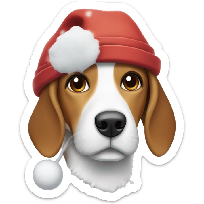 Beagle wearing a hat with white patch of fur by his nose and he’s in the snow sticker