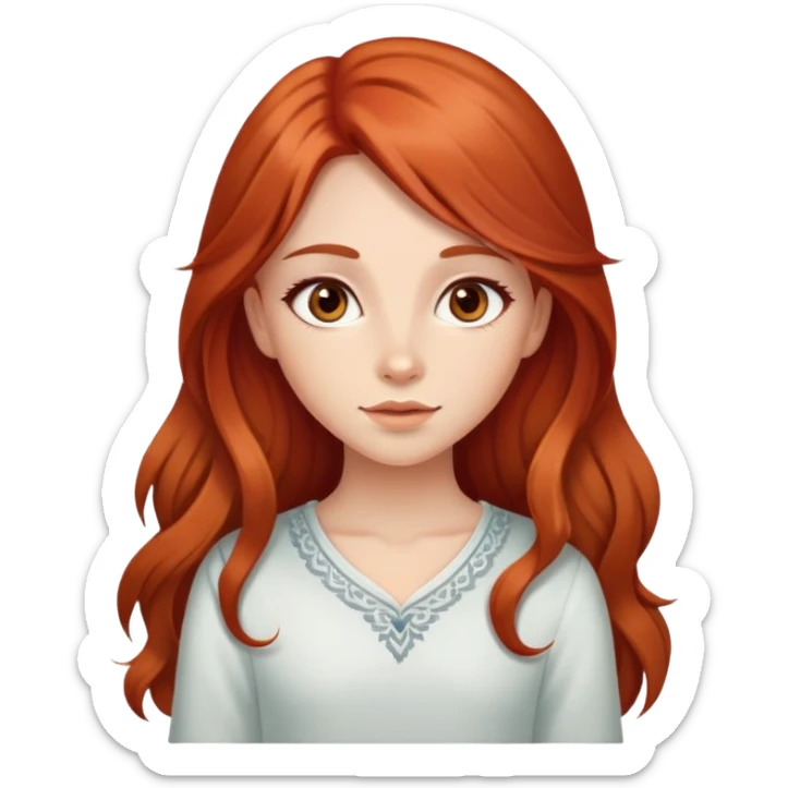Cute girl with long red hair with almond eyes brown  sticker