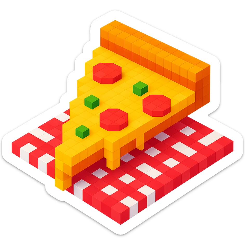 pizza with a checkered tablecloth background sticker