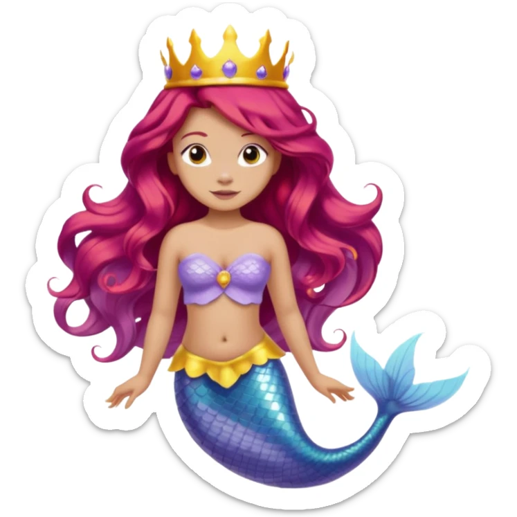 Bubbles the Mermaid from The Wiggles with light skin, long red hair, light lilac outfit, yellow crown sticker