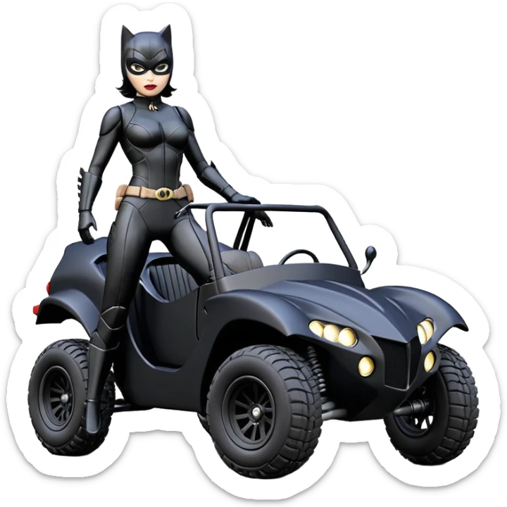 1:10 scale toy sexy fenders Catwoman’s buxom attractive armored midnight-colored tight outfit from tv series style dark knight movie stealthy accurate sporty safe plush deluxe off-road fast pursuit prototype concept car (black hair, driving aggressively) rally vehicle  sticker