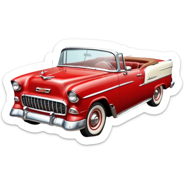 1955 Chevrolet Bel Air Convertible, Red-White color, with brown mud pouring down from above. 32x32 pixels, aspect ratio: 1:1 sticker