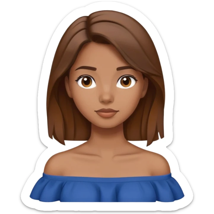 Girl with hair brown and shirt without shoulders clor blue marine and her skin medium brown and white sticker