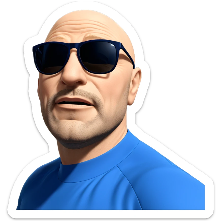 bald man in blue shirt sticker