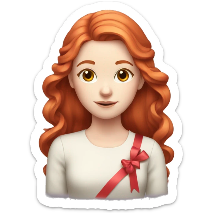 Red-haired girl with ribbon in hair with pale skin sticker