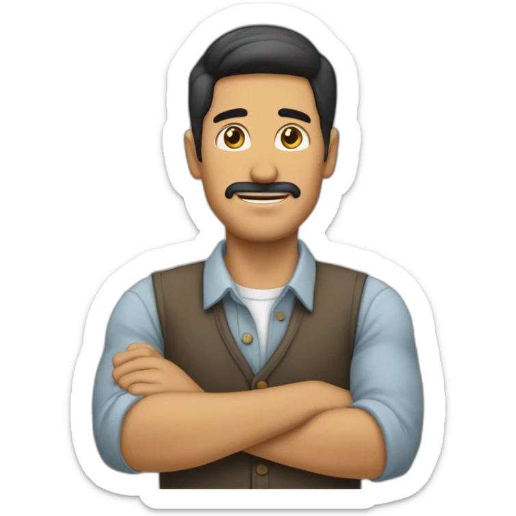 Hombre saludando con el brazo en alto las manos con los.dedos unidos y leventemnte inclinados sticker