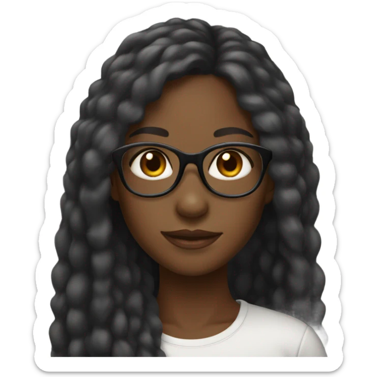black girl and long hair with glasses, smooth skin, brown eyes. sticker
