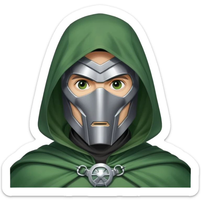 Doctor Doom villain with green cloak and metal mask sticker
