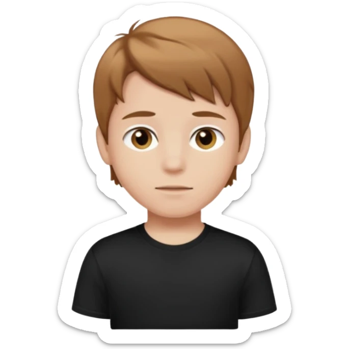 A boy with light brown hair and brown eyes and white skin and black t shirt  sticker