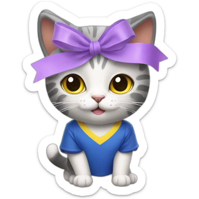 CAT WITH A LILAC RIBBON and dressed as the soccer team of the Las Palmas Sports Union sticker