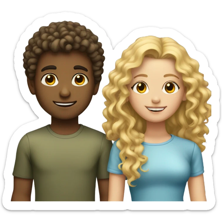 boy with brunette curly hair and girl with blonde hair sticker