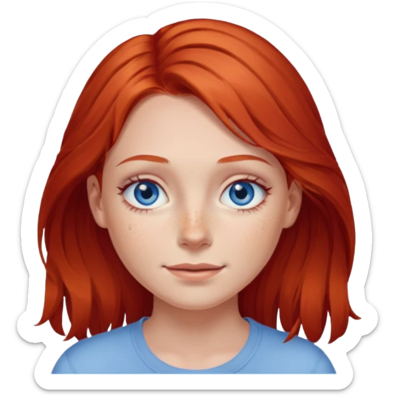A girl with red hair and intense blue eyes. Delicate dark circles under her eyes give her a slightly tired look, and her smile belies any fatigue. sticker
