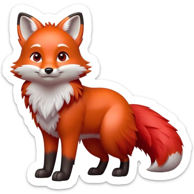 cinematic-[fox]-realistic-full-body-standing on all fours-emoji,-tail-tucked-close,-head-tilted-dramatically,-fox-[red]-fur,-simplified-yet-realistic-focused-features,-highly-detailed,-glowing-with-an-almost-sarcastic-glow  sticker