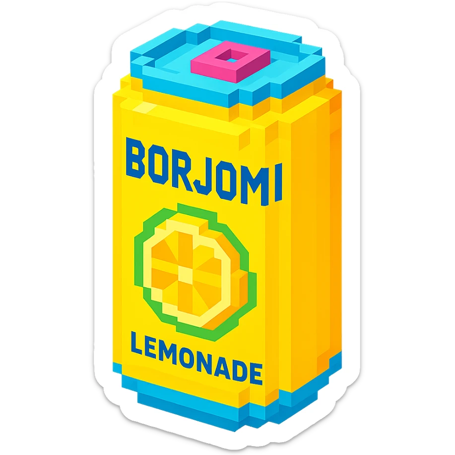 Borjomi lemonade can with a minimalist design, using bright colors and clean lines sticker