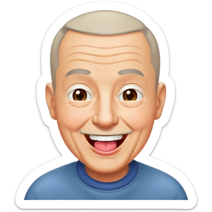 Nam, 70 tuổi, đầu đinh, nhắm 1 mắt, cười tươi, lè lưỡi sticker