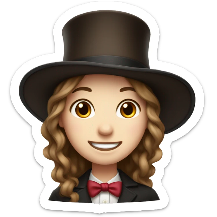 happy white girl - brown hair- magician- top hat sticker