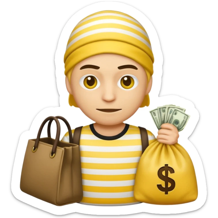 Make a robber emoji with yellow skin and white and yellow shirt with no mask sticker