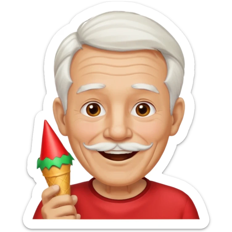 old man with red shirt and birthday cone, party horn on his mouth sticker