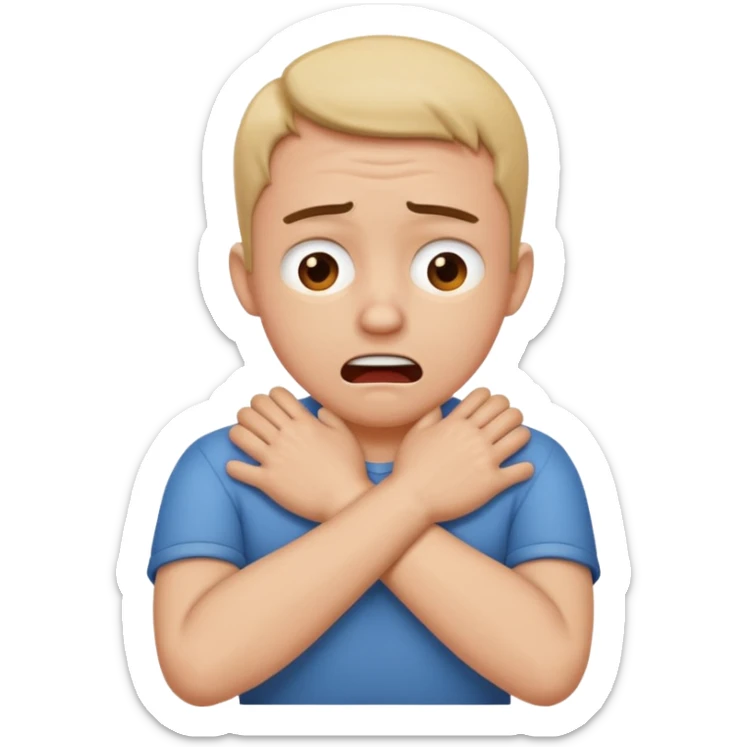having a hard person like a head and neck of a person and their hands like crossed idk their neck like their chocking themselves but in a joking way like frustration sticker