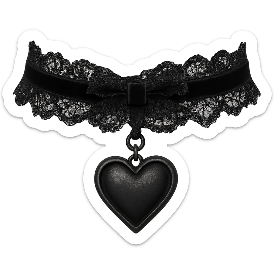 Add a heart-shaped pendant to the black goth choker, keeping the gothic style. Remove the background. sticker