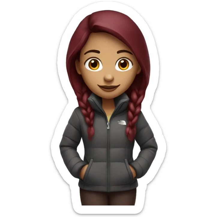 beautiful burgundy straight haired Girl wearing northface full body sticker